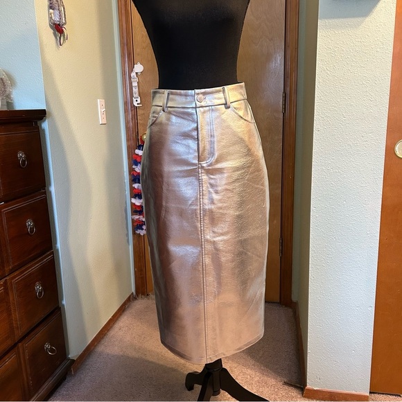 Avec Les Filles Dresses & Skirts - Avec Les Filles metallic silver midi skirt with slit in back size S polyurethane